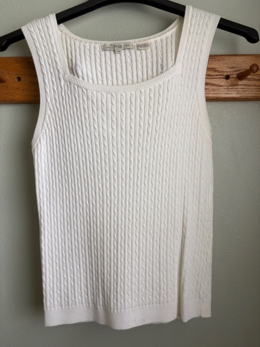 Pria White Cable Knit V-Neck Sweater Tank
